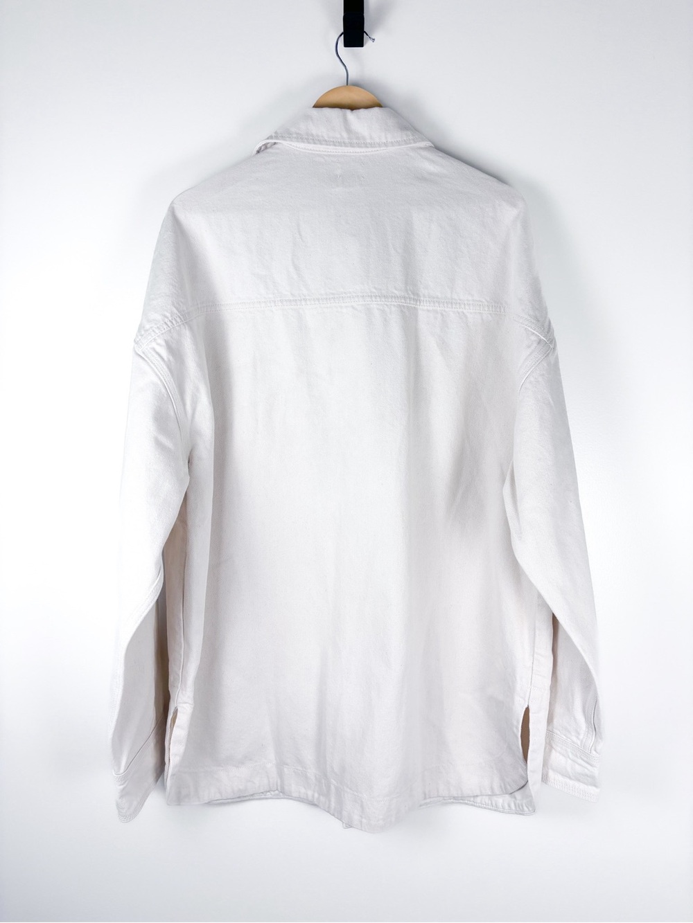 Helsa Ecru Cotton Denim Relaxed Long Sleeve Button Up Overshirt Shacket M/L NWT - Picture 9 of 10